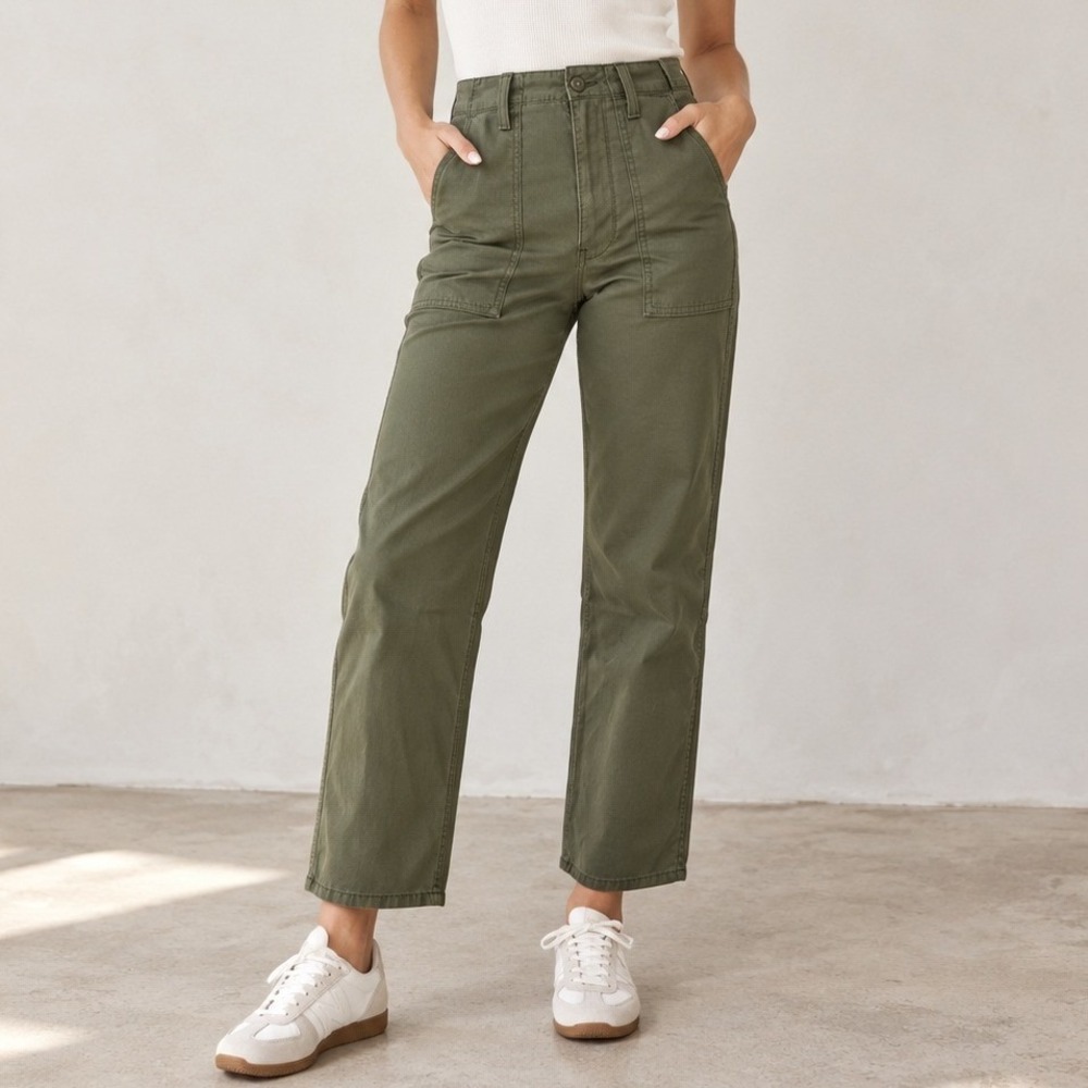 Levi's Ribcage Straight Ankle Pants Womens 31 Amry Green Utility High Military
